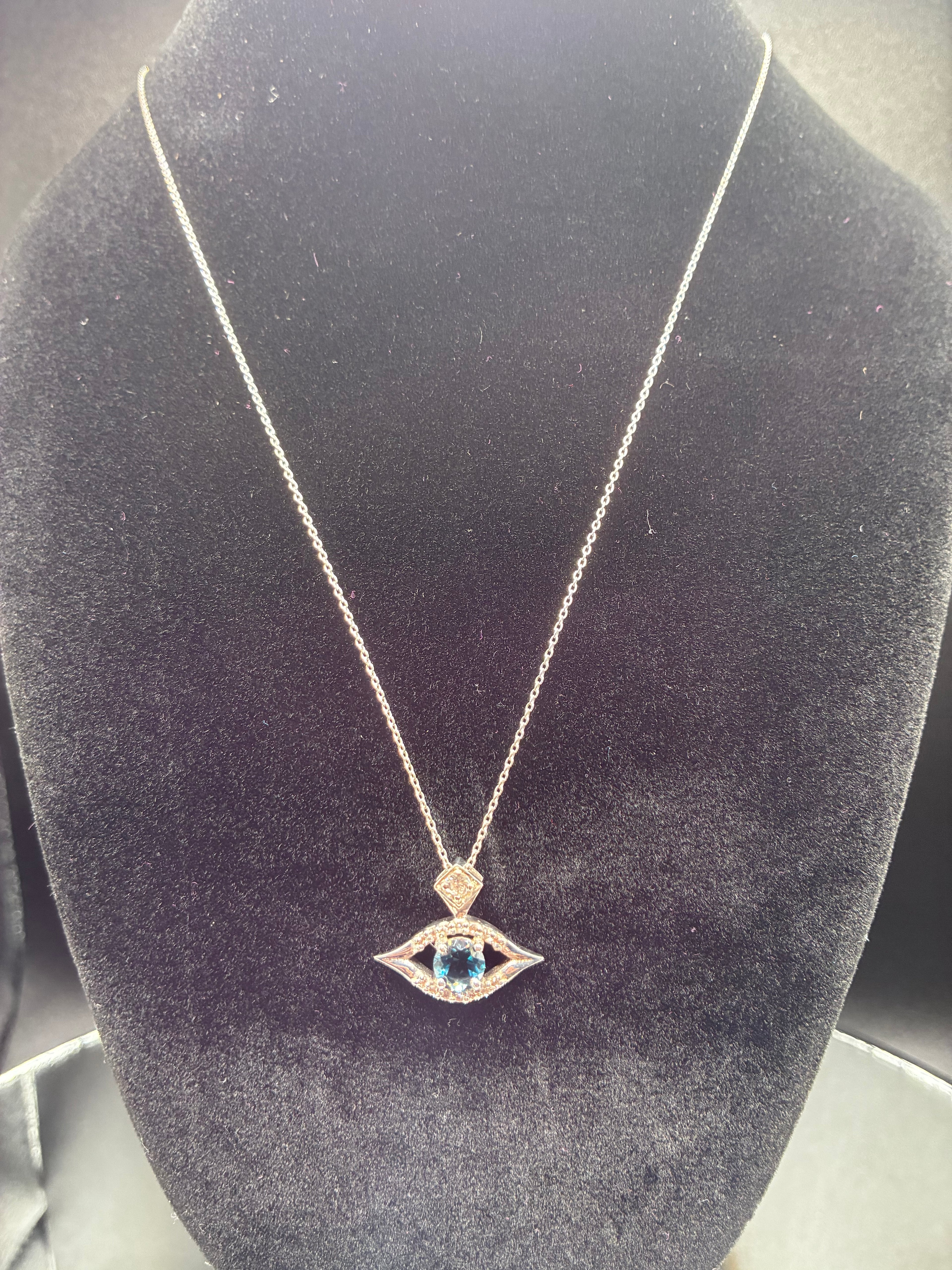 London Blue topaz Evil Eye Pendant