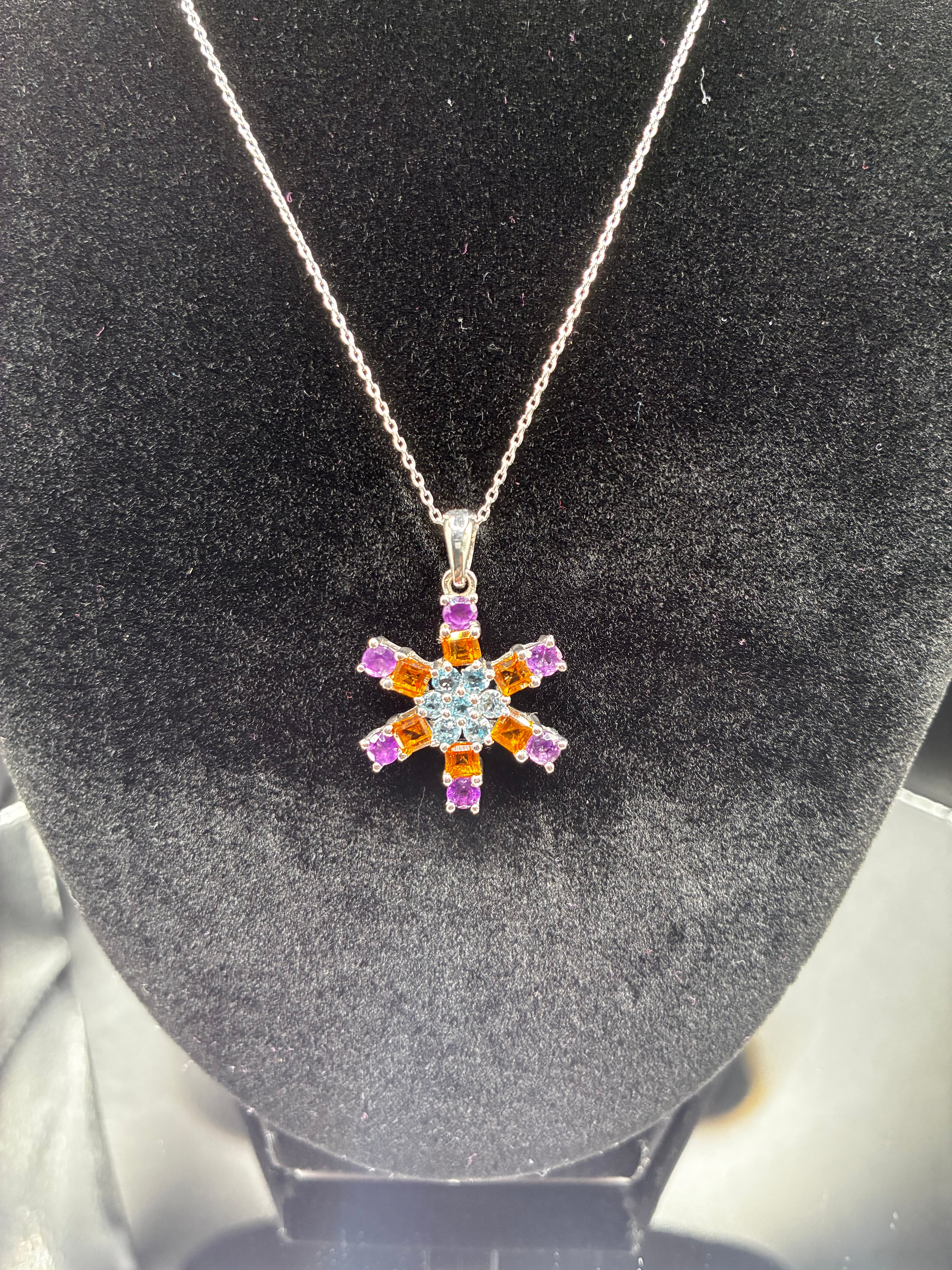 Six Point Multi Color Stone Pendant