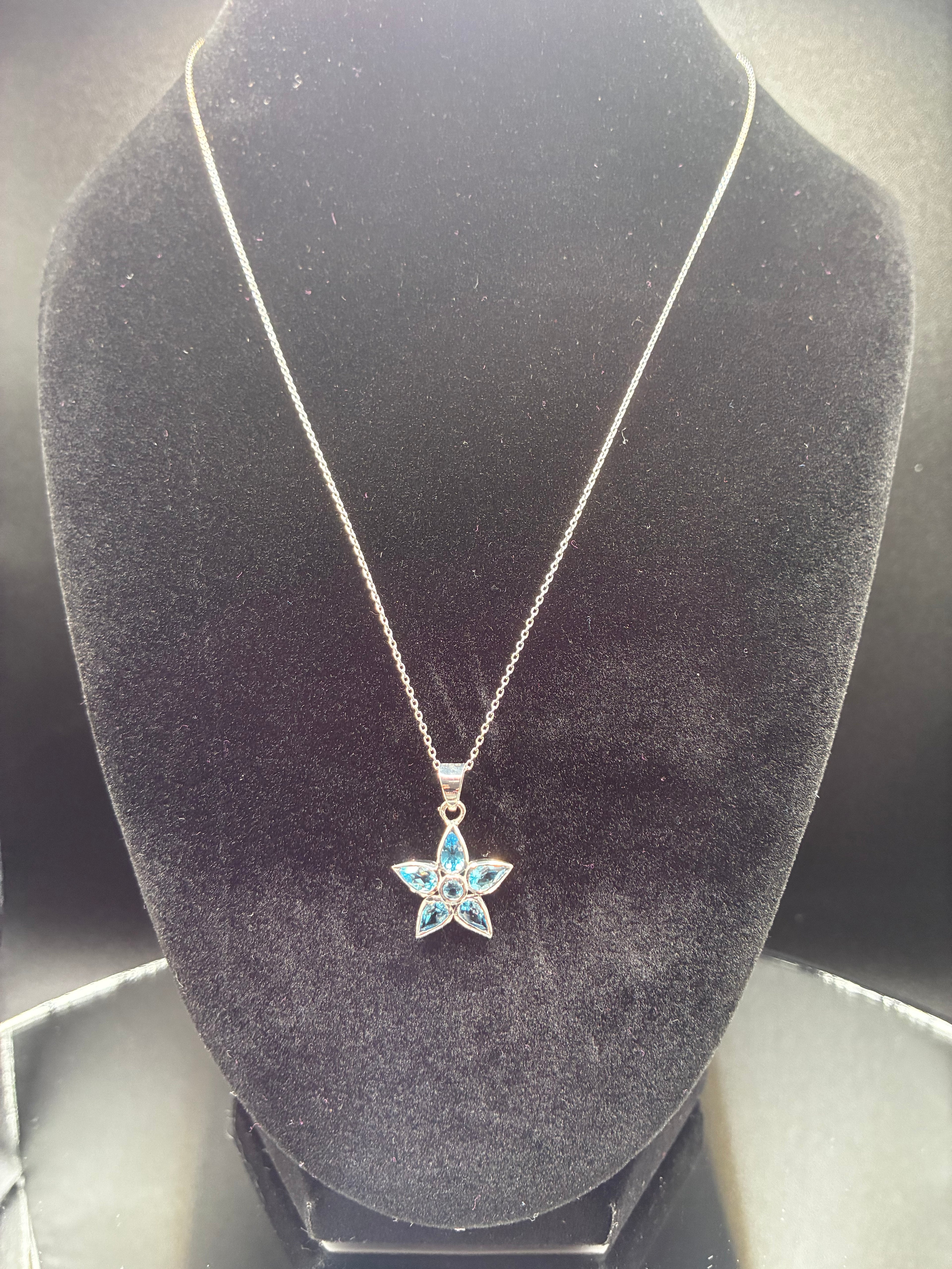 Blue Topaz Flower/Star Pendant