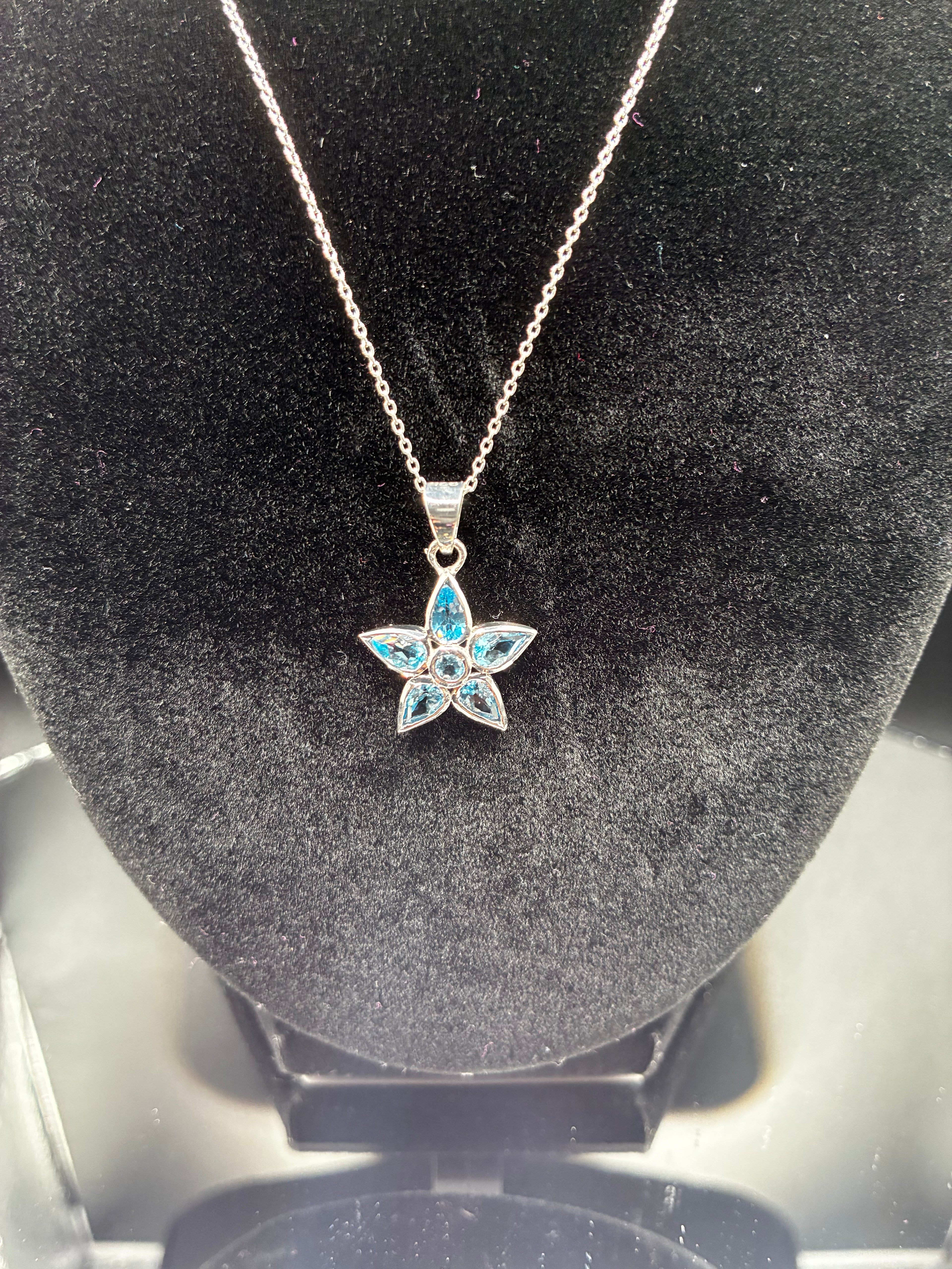 Blue Topaz Flower/Star Pendant