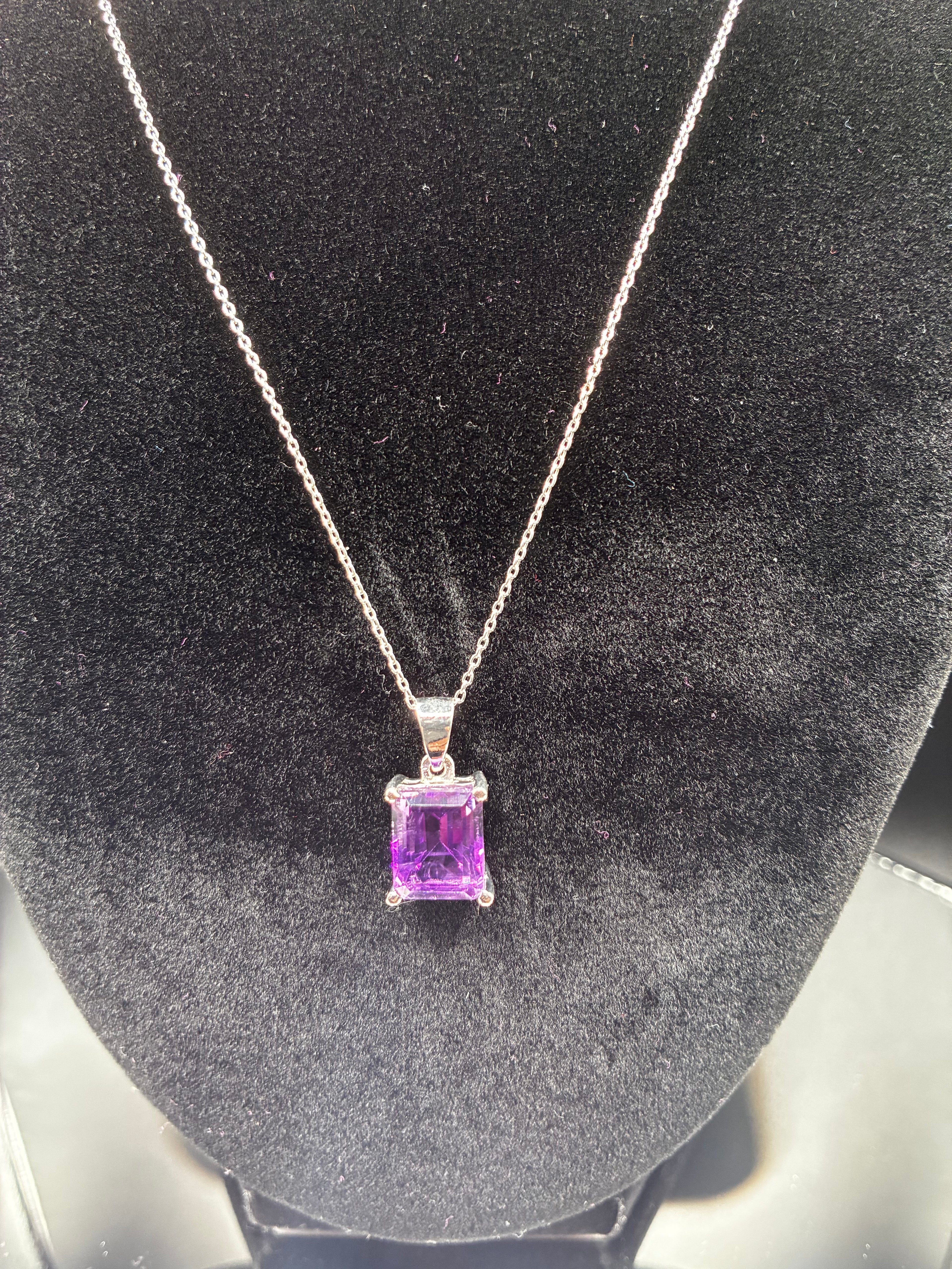 Amethyst Emerald Cut Pendant