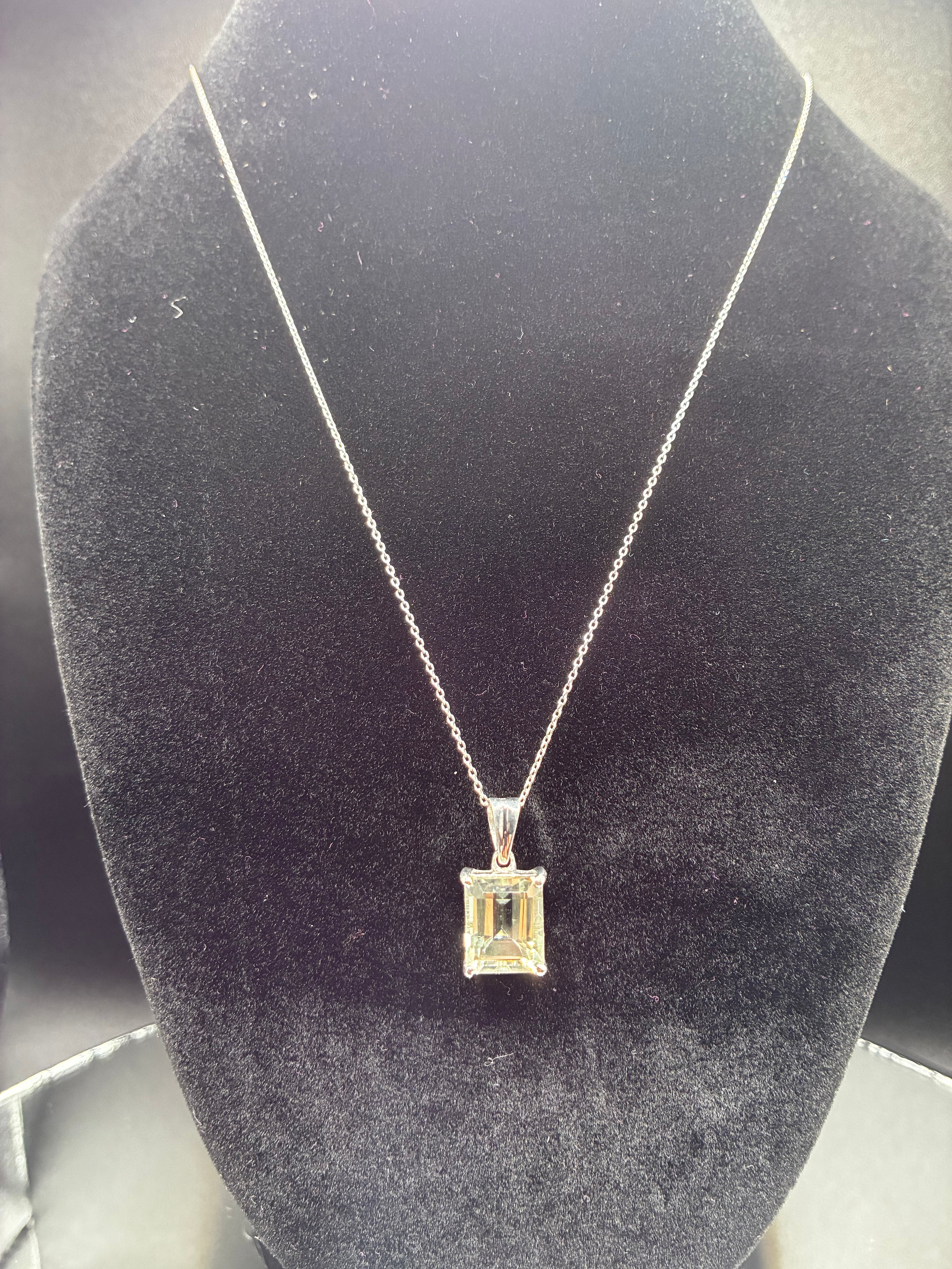 Green Amethyst Emerald Cut Pendant