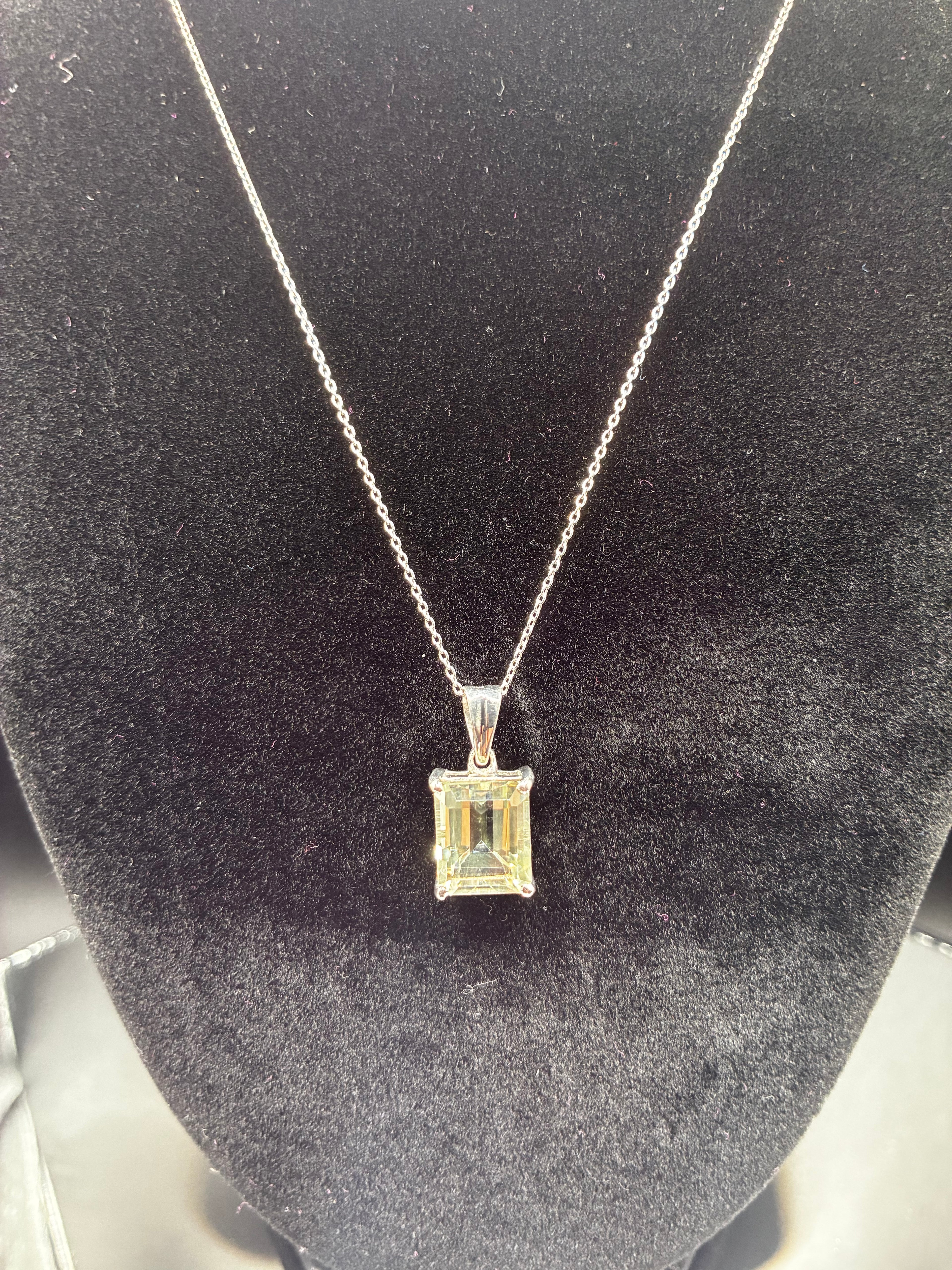 Green Amethyst Emerald Cut Pendant