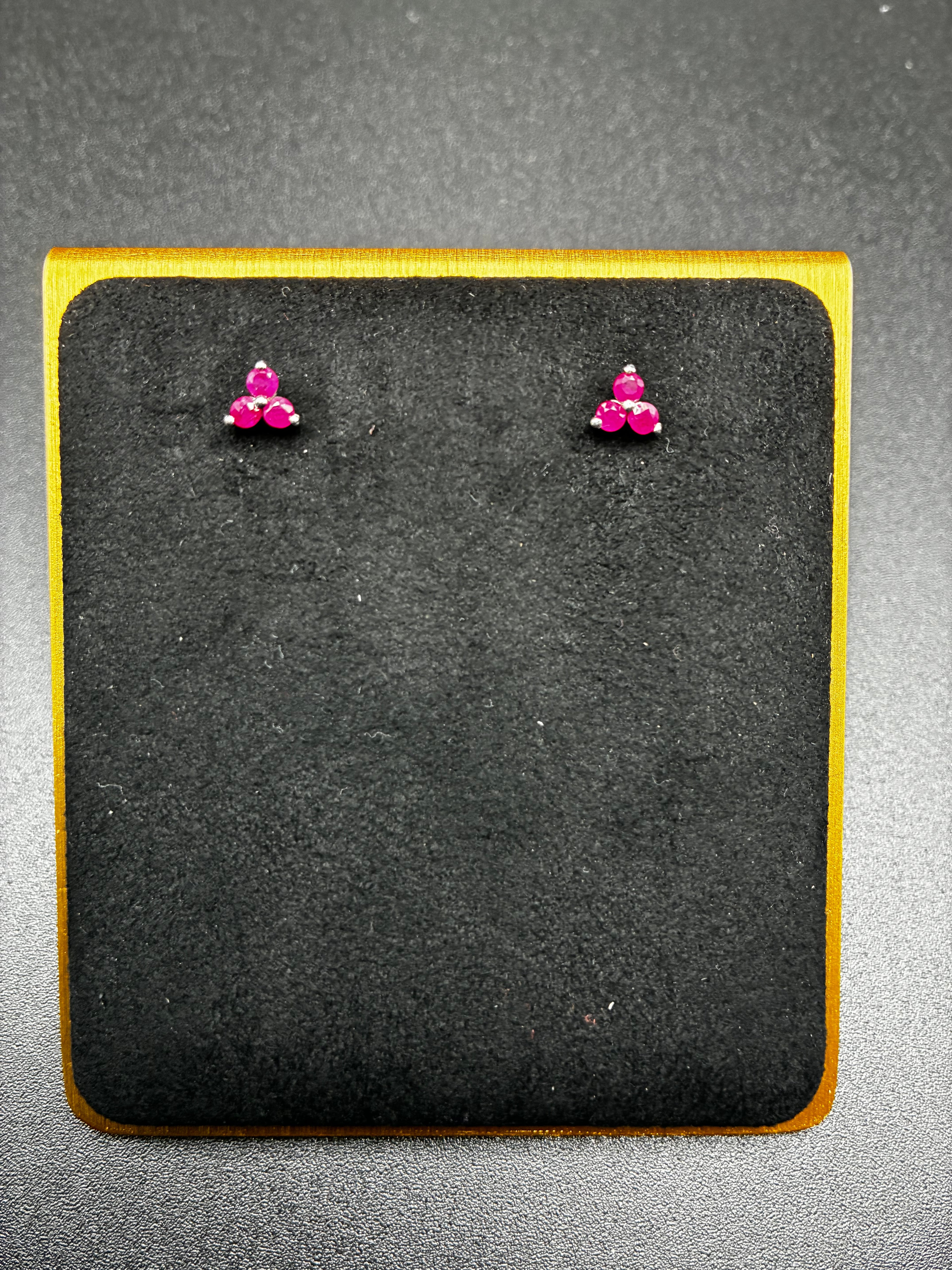 Three Stone Ruby Earrings