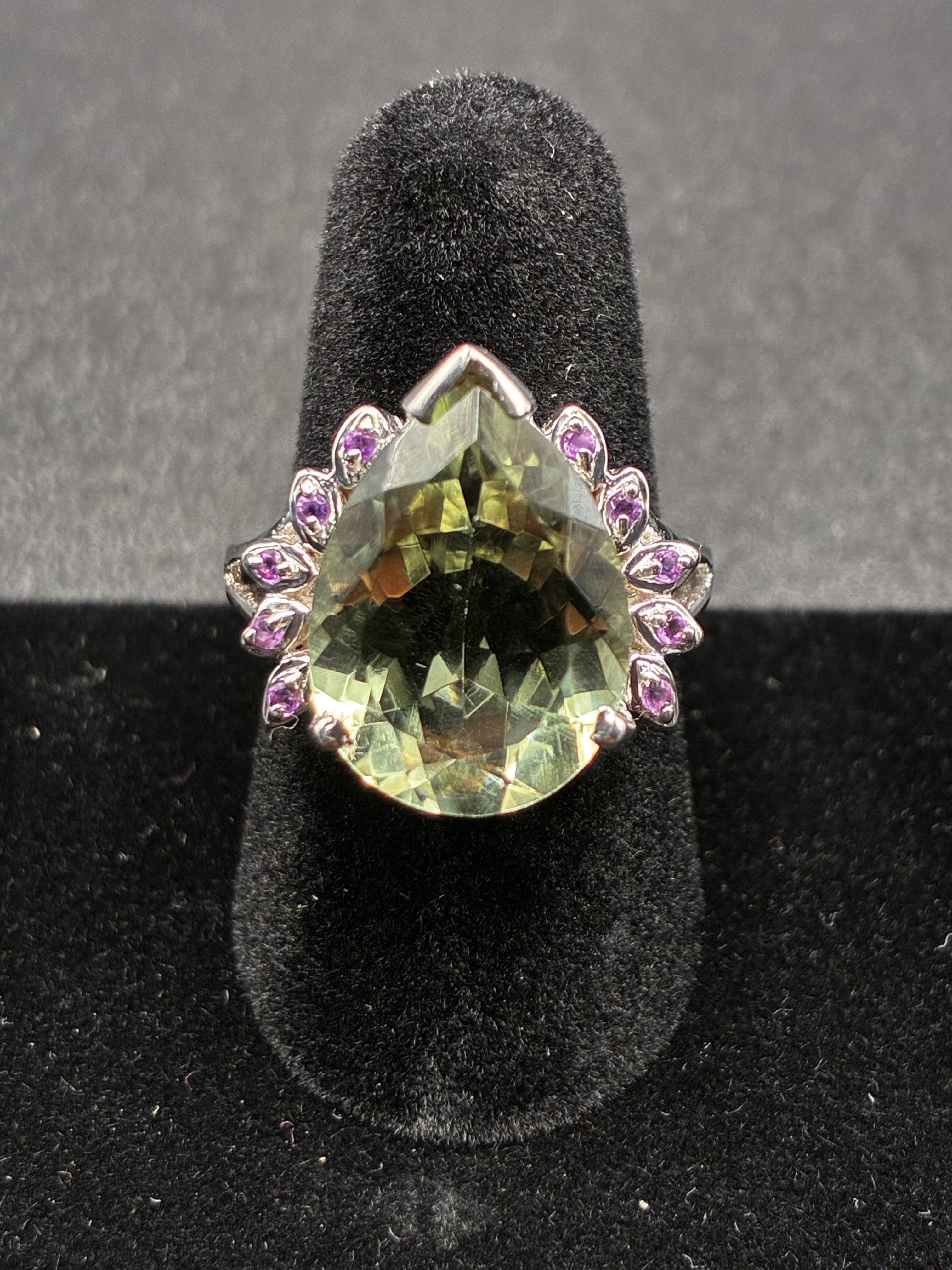 Pear Shaped Green Amethyst Ring