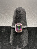 Mystic Topaz Bezel Set Emerald Cut Solitaire Ring
