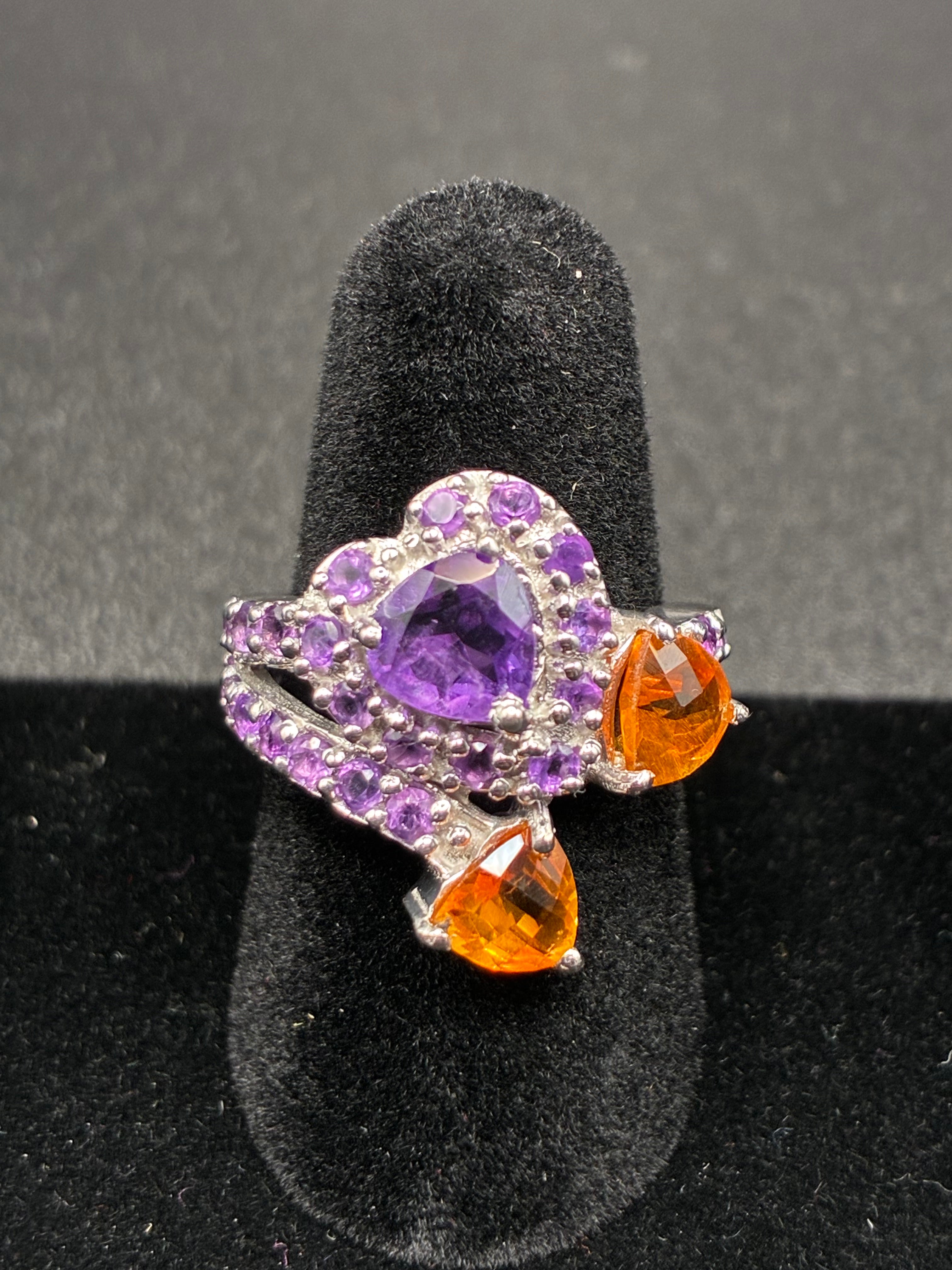 Amethyst & Citrine Heart Ring